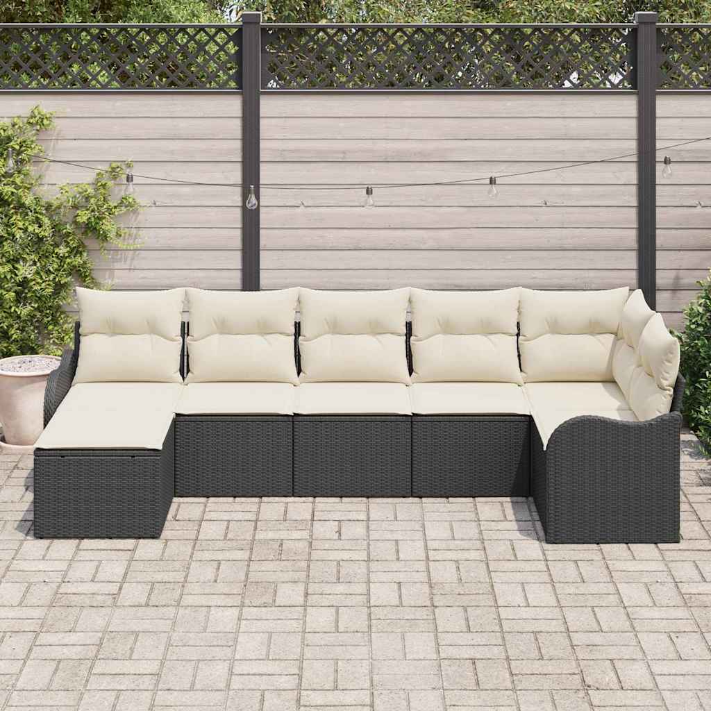 Havesofa Sæt 7 stk. Sort og Hvid polyrattan
