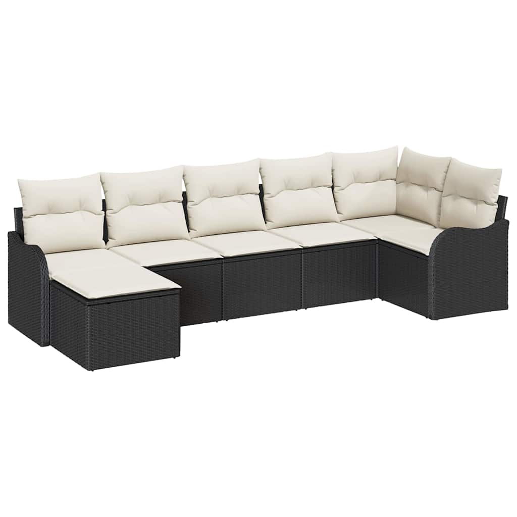 Havesofa Sæt 7 stk. Sort og Hvid polyrattan