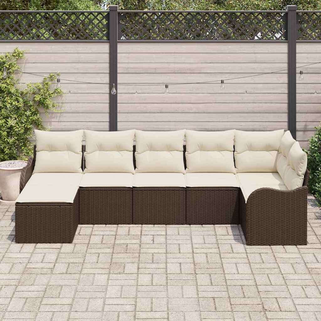 Havesofa Sæt 7 stk. Brun og hvid polyrattan