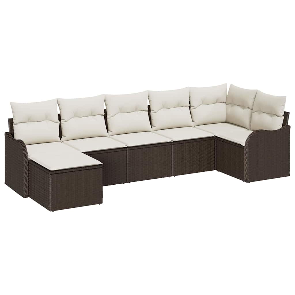 Havesofa Sæt 7 stk. Brun og hvid polyrattan