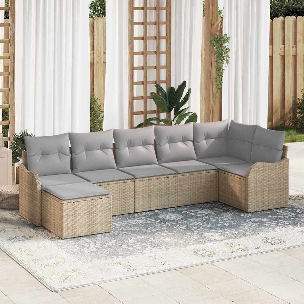 Havesofa Sæt 7 stk. Beige og lys grå polyrattan