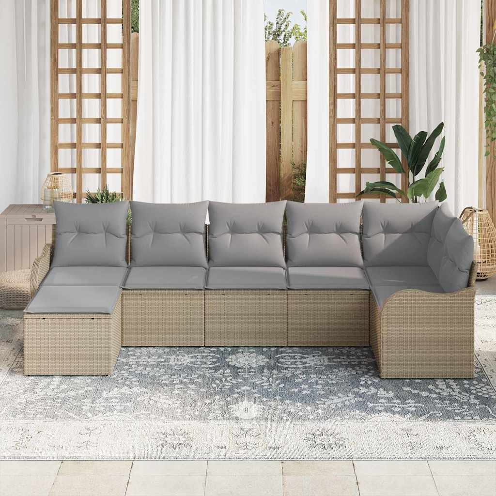 Havesofa Sæt 7 stk. Beige og lys grå polyrattan