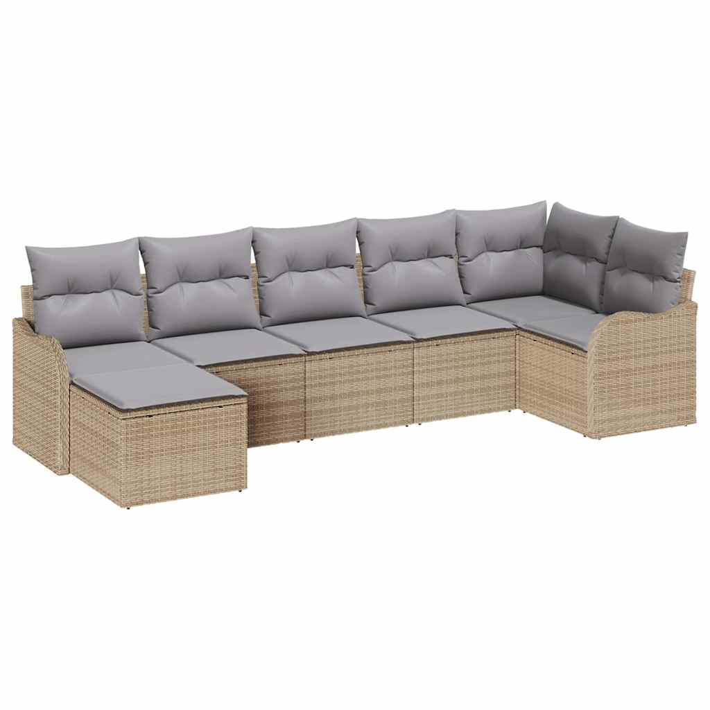 Havesofa Sæt 7 stk. Beige og lys grå polyrattan
