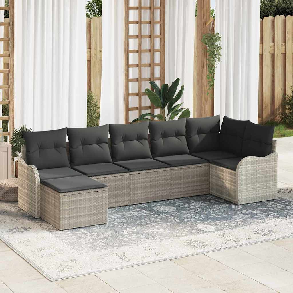 Havesofa Sæt 7 stk. Lysegrå polyrattan