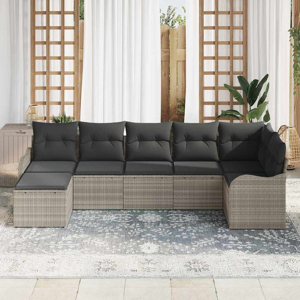 Havesofa Sæt 7 stk. Lysegrå polyrattan