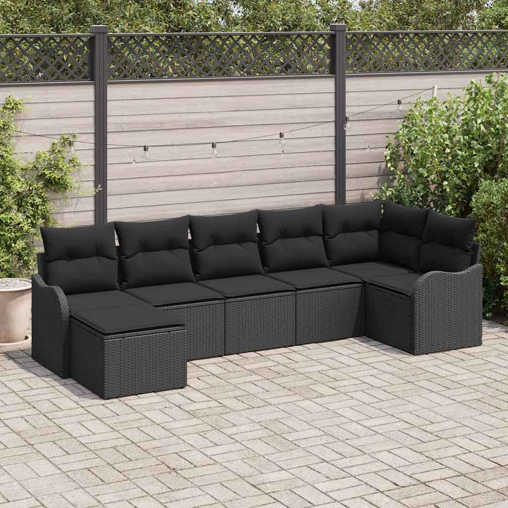 Havesofa Sæt 7 stk. Sort polyrattan