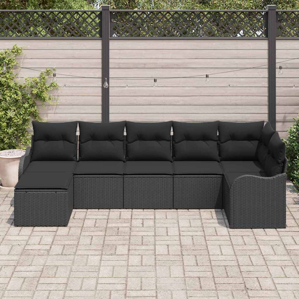 Havesofa Sæt 7 stk. Sort polyrattan