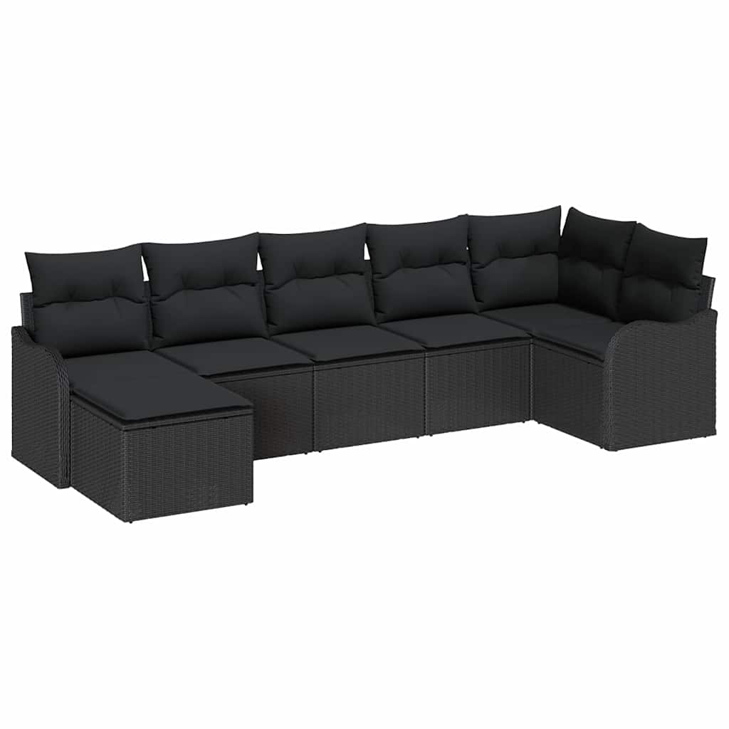 Havesofa Sæt 7 stk. Sort polyrattan