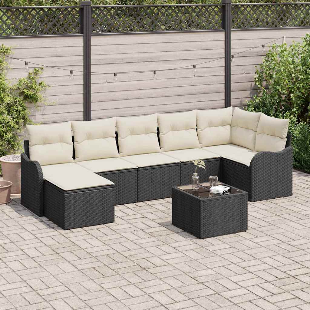 Havesofa Sæt 8 stk. Sort og Hvid polyrattan