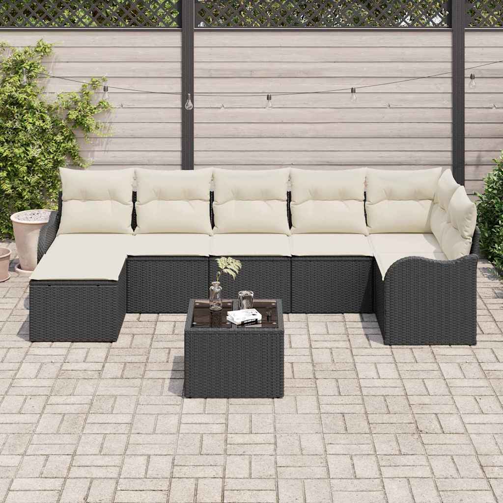 Havesofa Sæt 8 stk. Sort og Hvid polyrattan