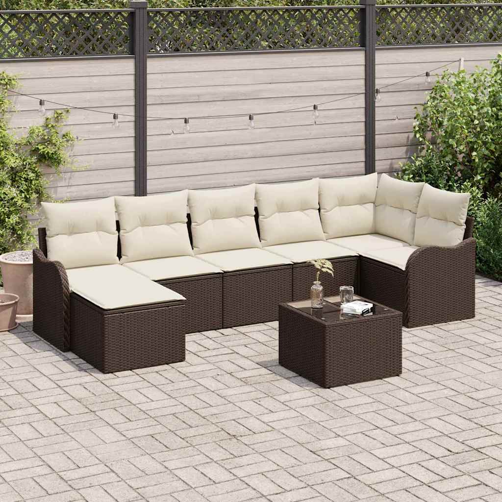 Havesofa Sæt 8 stk. Brun og hvid polyrattan