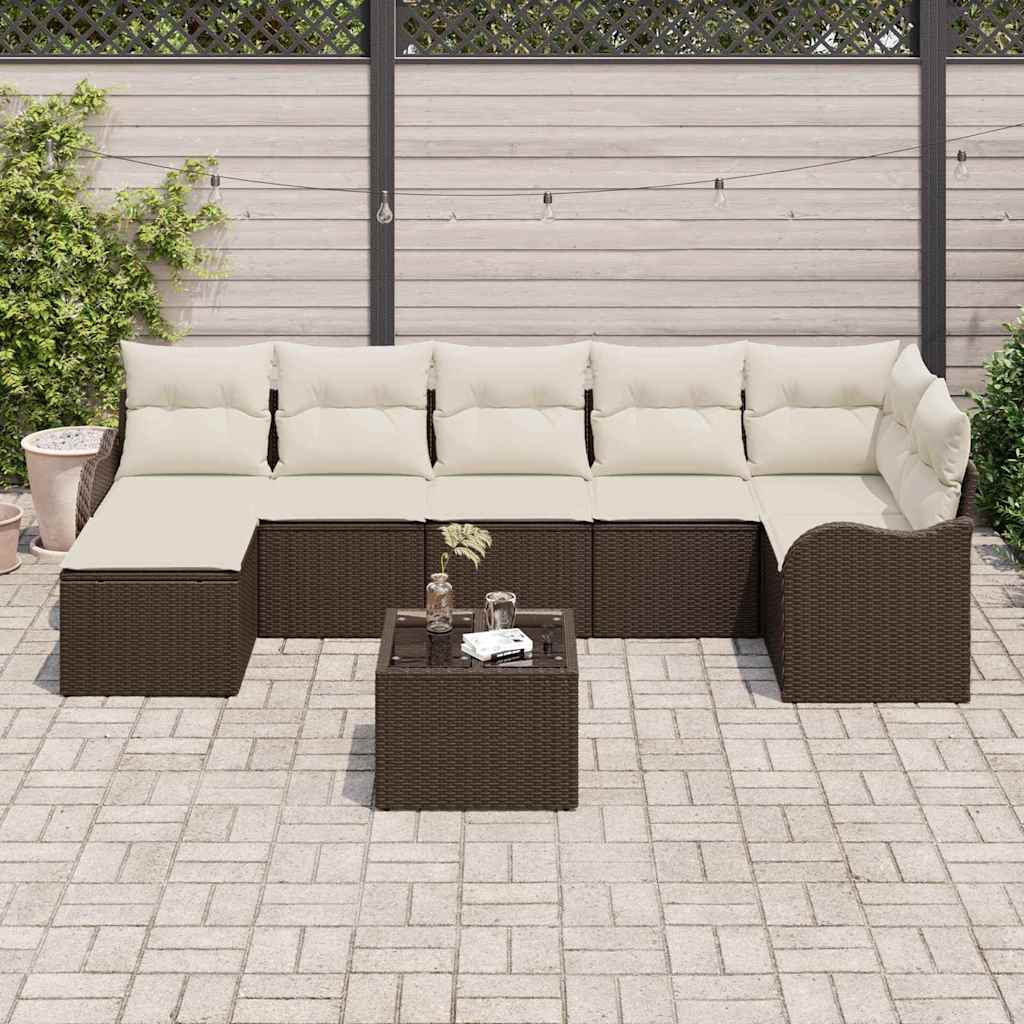 Havesofa Sæt 8 stk. Brun og hvid polyrattan
