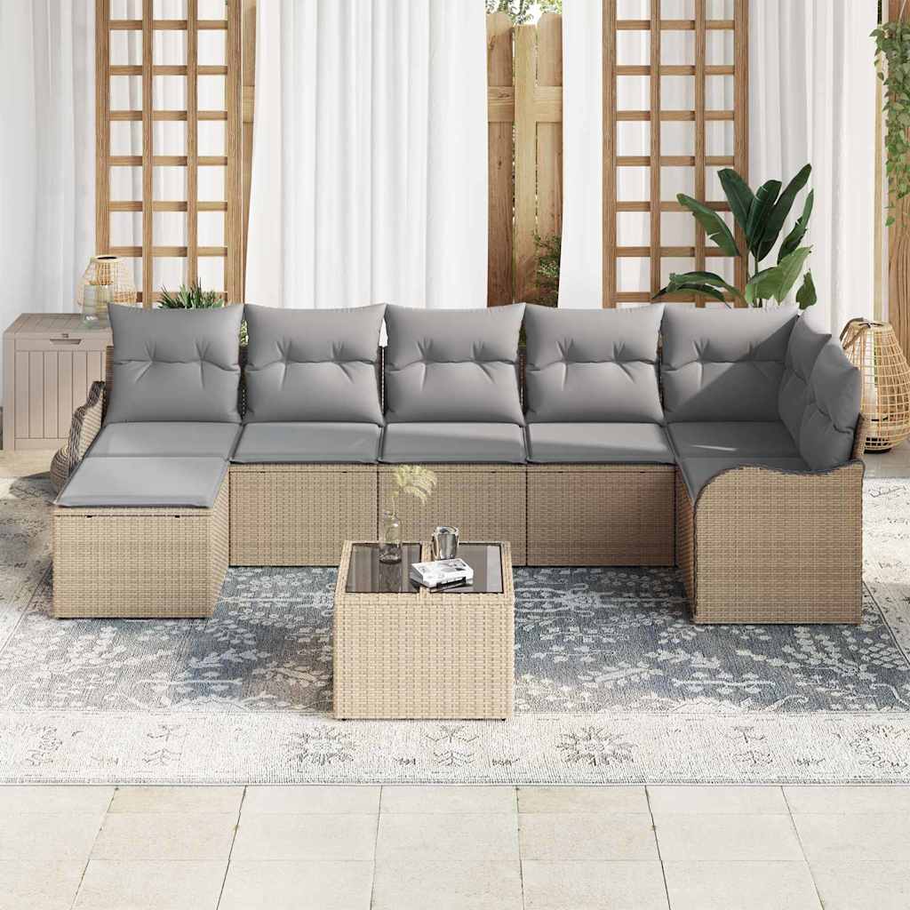 Havesofa Sæt 8 stk. Beige og lys grå polyrattan