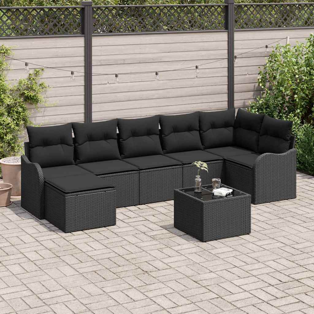 Havesofa Sæt 8 stk. Sort polyrattan