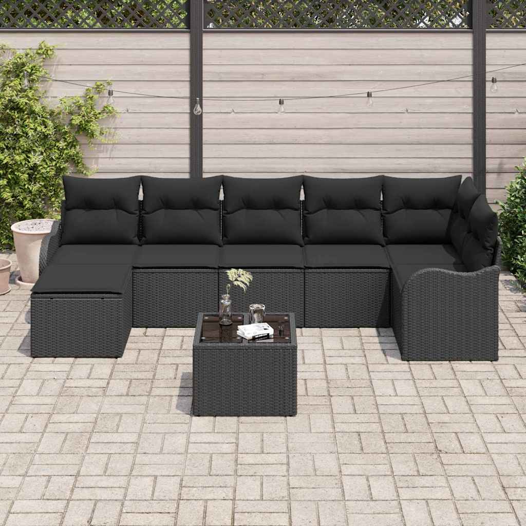 Havesofa Sæt 8 stk. Sort polyrattan