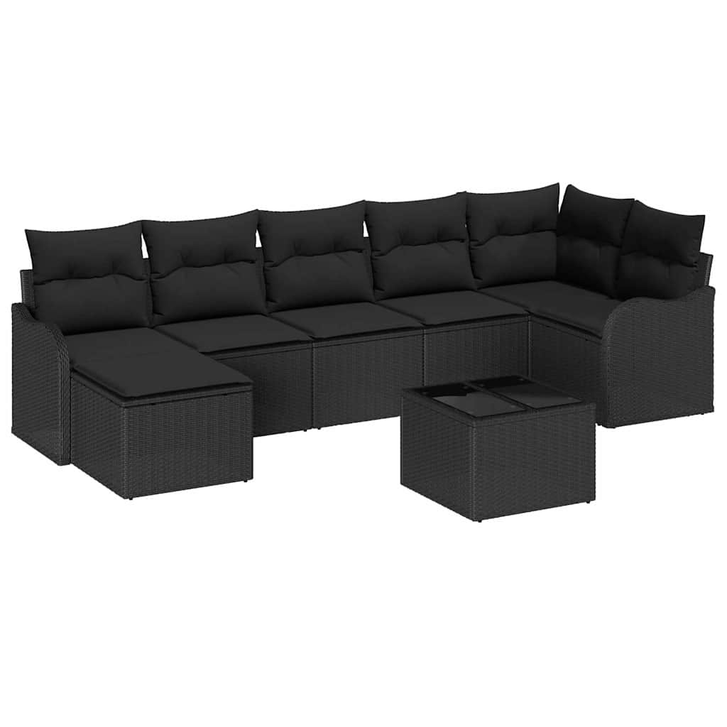 Havesofa Sæt 8 stk. Sort polyrattan