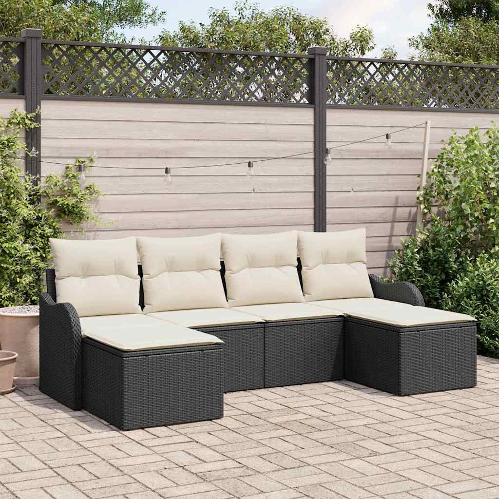 Havesofa Sæt 6 stk. Sort og Hvid polyrattan