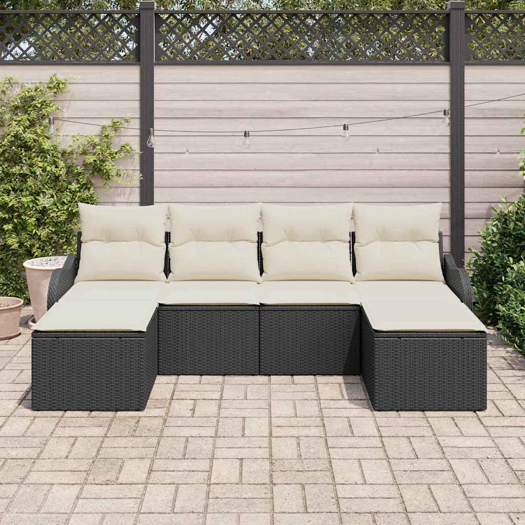 Havesofa Sæt 6 stk. Sort og Hvid polyrattan