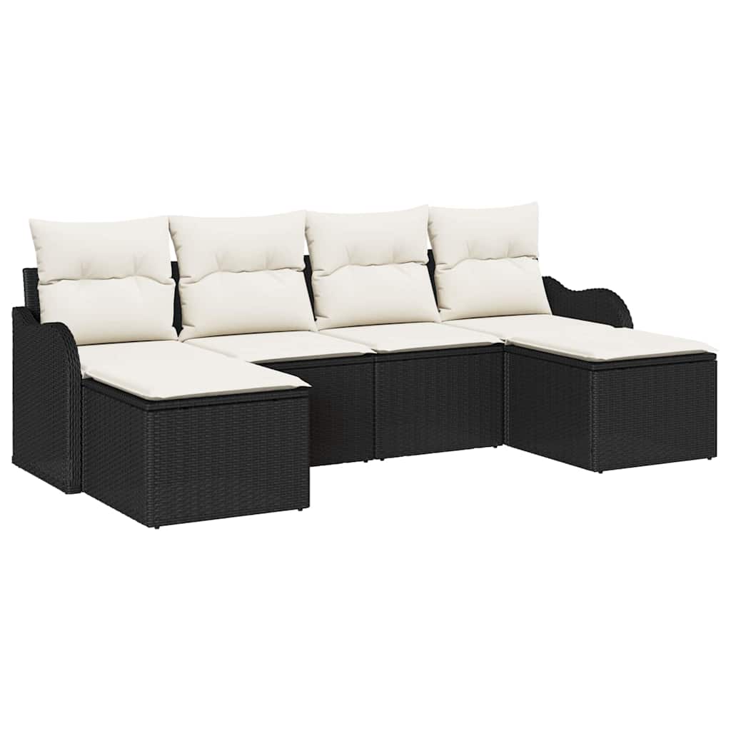 Havesofa Sæt 6 stk. Sort og Hvid polyrattan