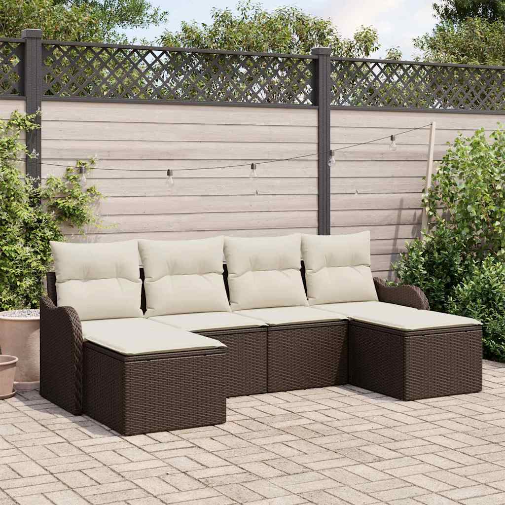 Havesofa Sæt 6 stk. Brun og hvid polyrattan