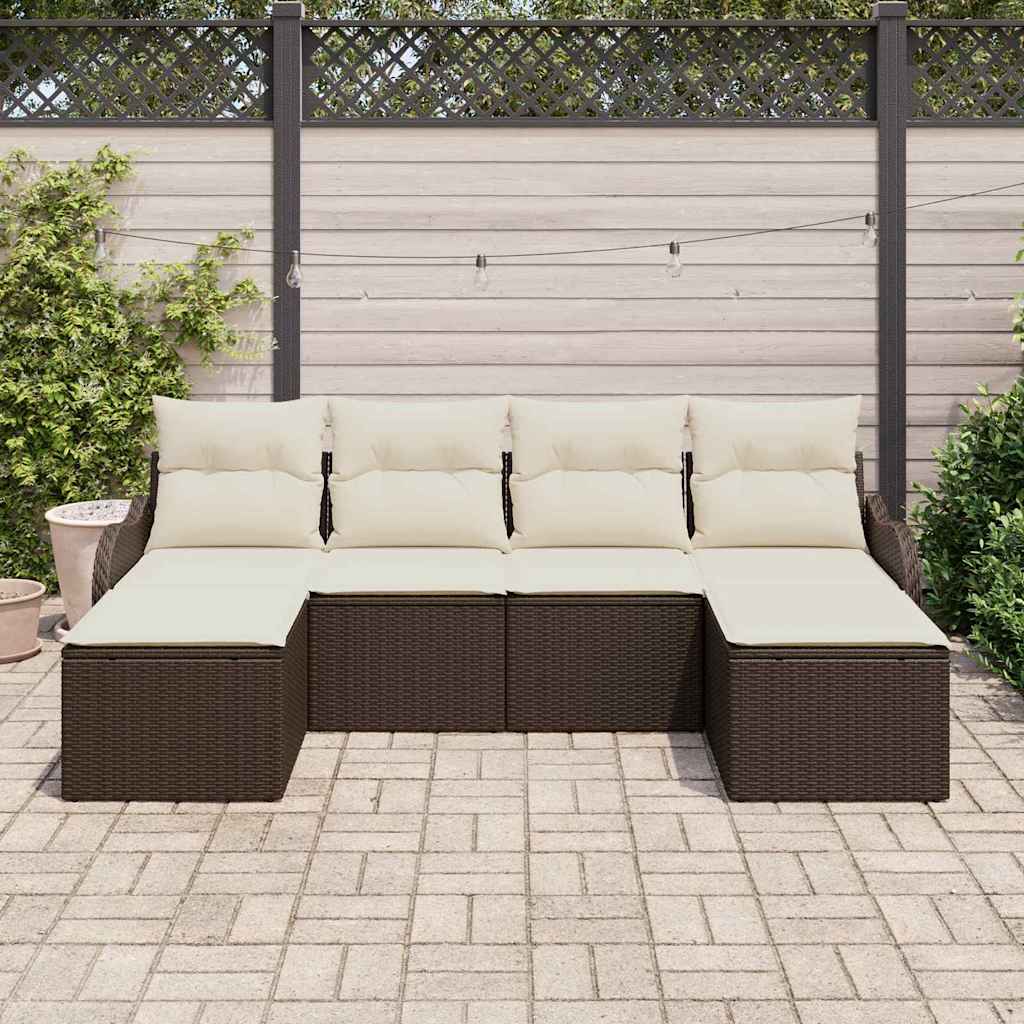 Havesofa Sæt 6 stk. Brun og hvid polyrattan