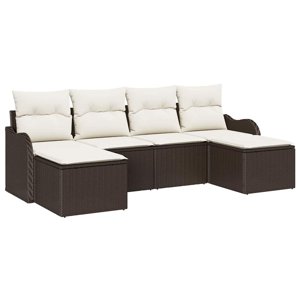 Havesofa Sæt 6 stk. Brun og hvid polyrattan