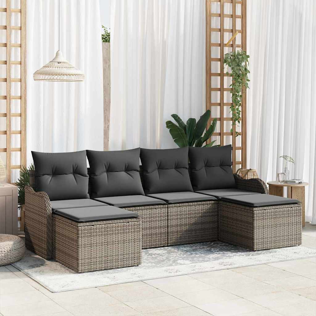 Havesofa Sæt 6 stk. Grå polyrattan