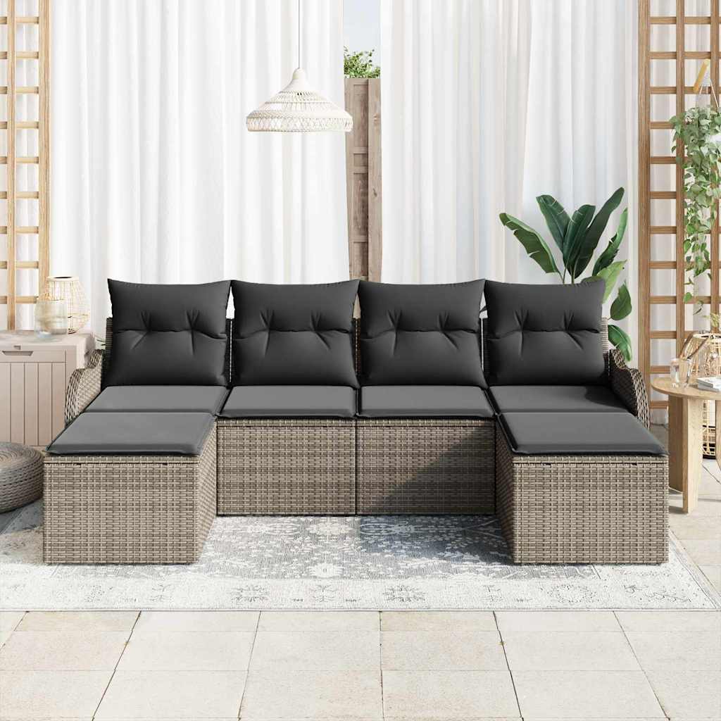 Havesofa Sæt 6 stk. Grå polyrattan