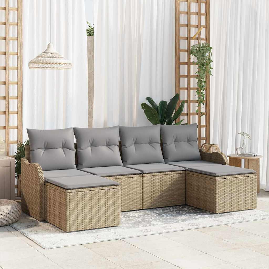 Havesofa Sæt 6 stk. Beige og lys grå polyrattan
