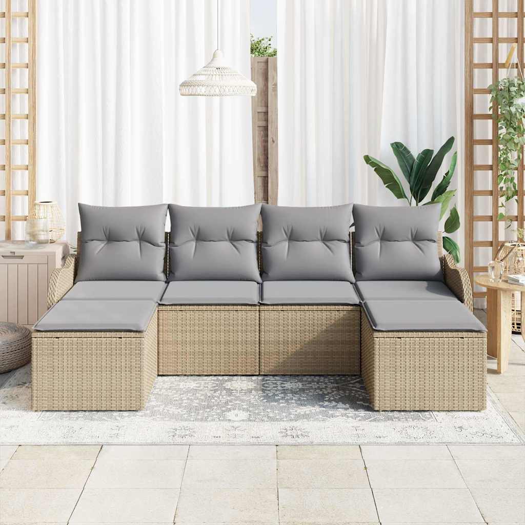 Havesofa Sæt 6 stk. Beige og lys grå polyrattan