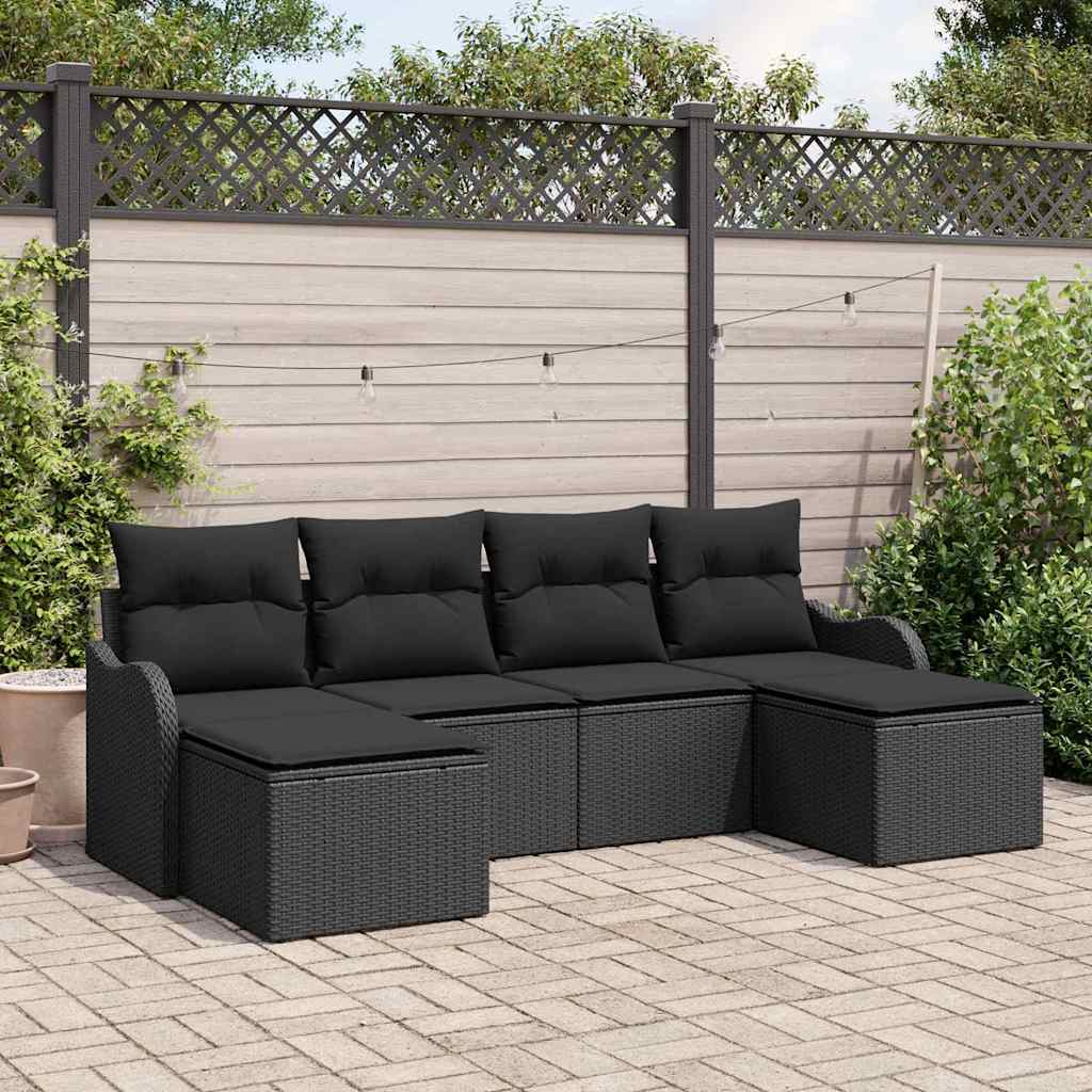 Havesofa Sæt 6 stk. Sort polyrattan