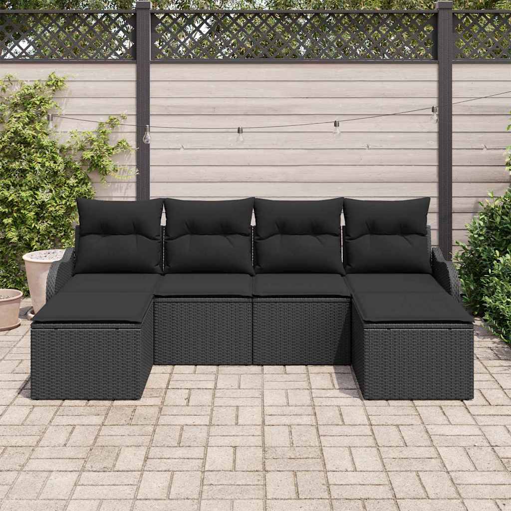 Havesofa Sæt 6 stk. Sort polyrattan