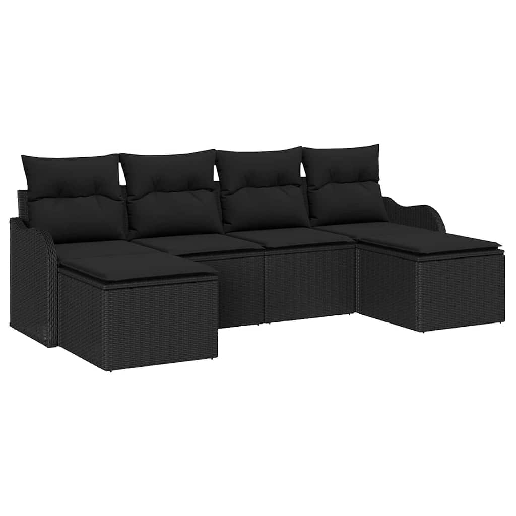 Havesofa Sæt 6 stk. Sort polyrattan