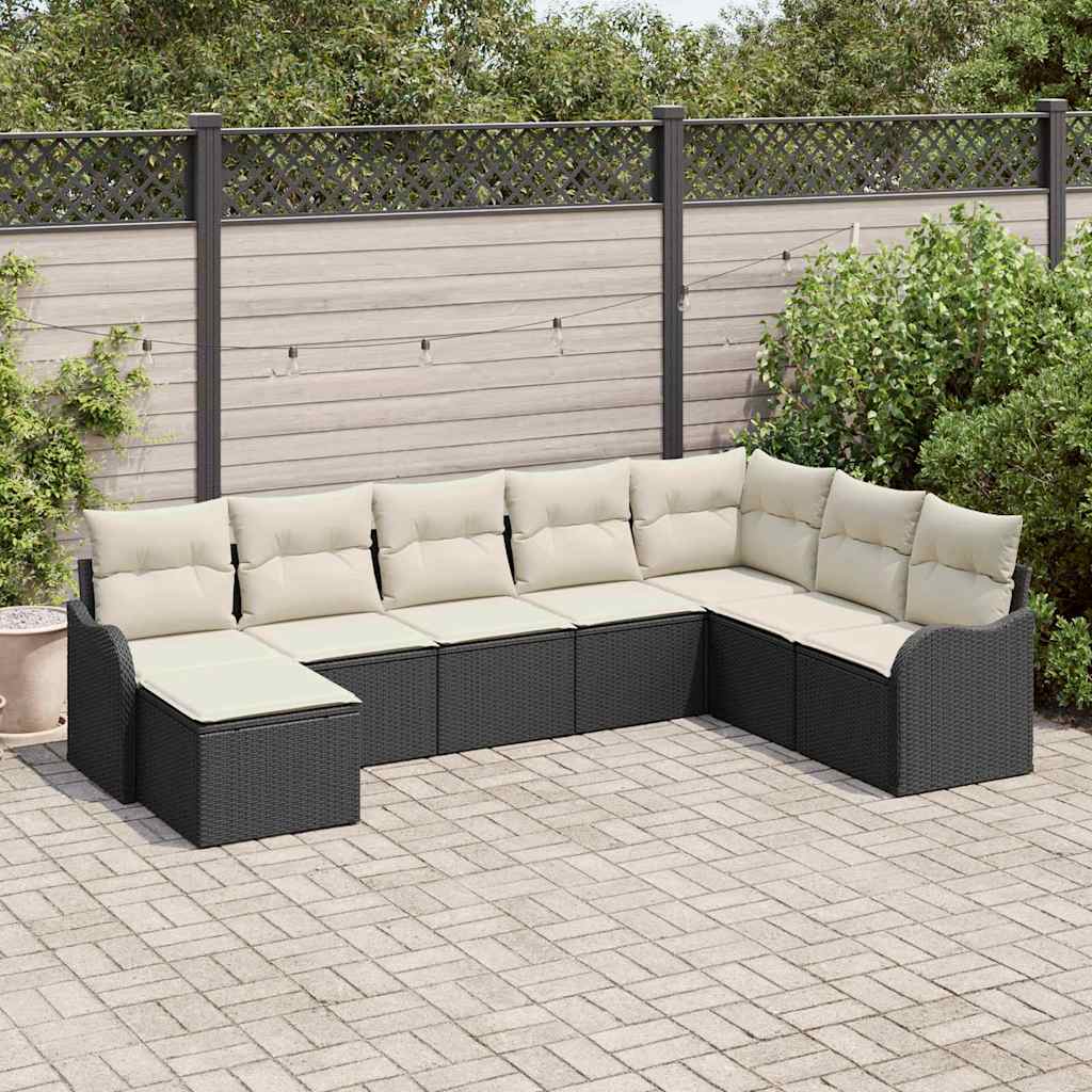 Havesofa Sæt 8 stk. Sort og Hvid polyrattan