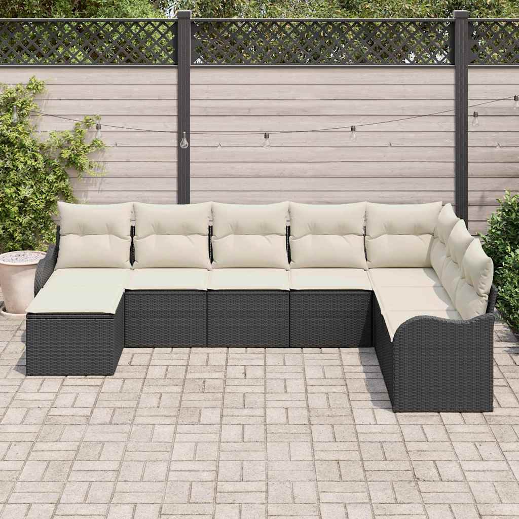 Havesofa Sæt 8 stk. Sort og Hvid polyrattan