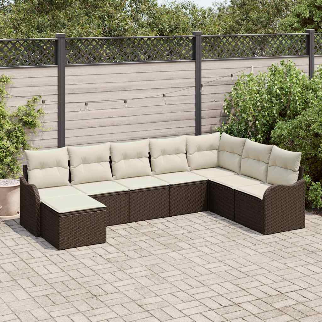 Havesofa Sæt 8 stk. Brun og hvid polyrattan