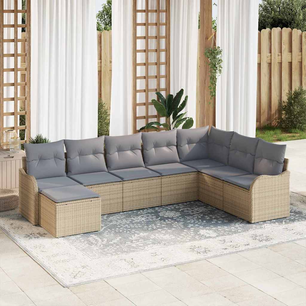 Havesofa Sæt 8 stk. Beige og lys grå polyrattan