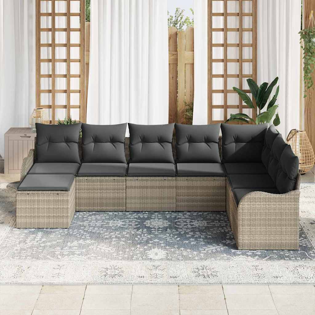 Havesofa Sæt 8 stk. Lysegrå polyrattan