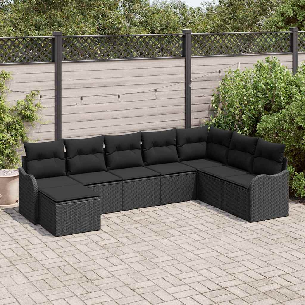 Havesofa Sæt 8 stk. Sort polyrattan