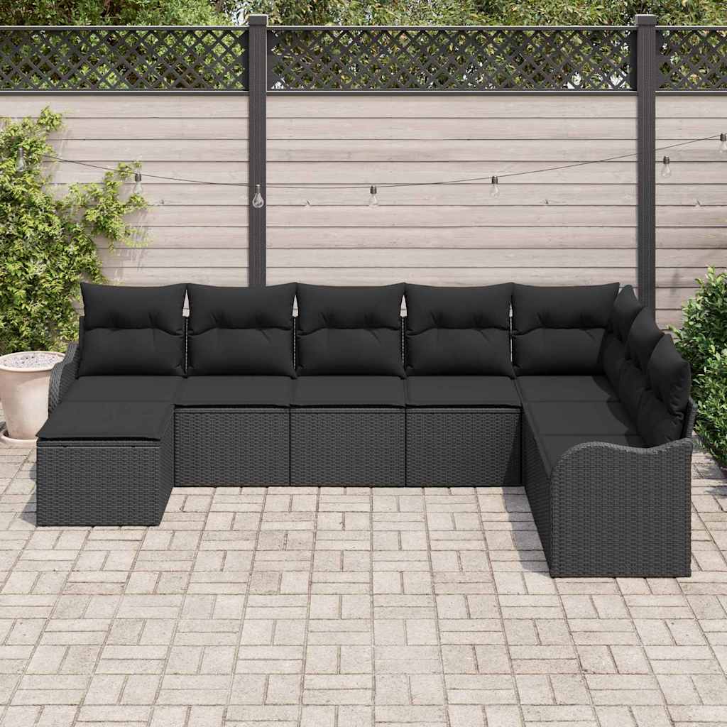 Havesofa Sæt 8 stk. Sort polyrattan