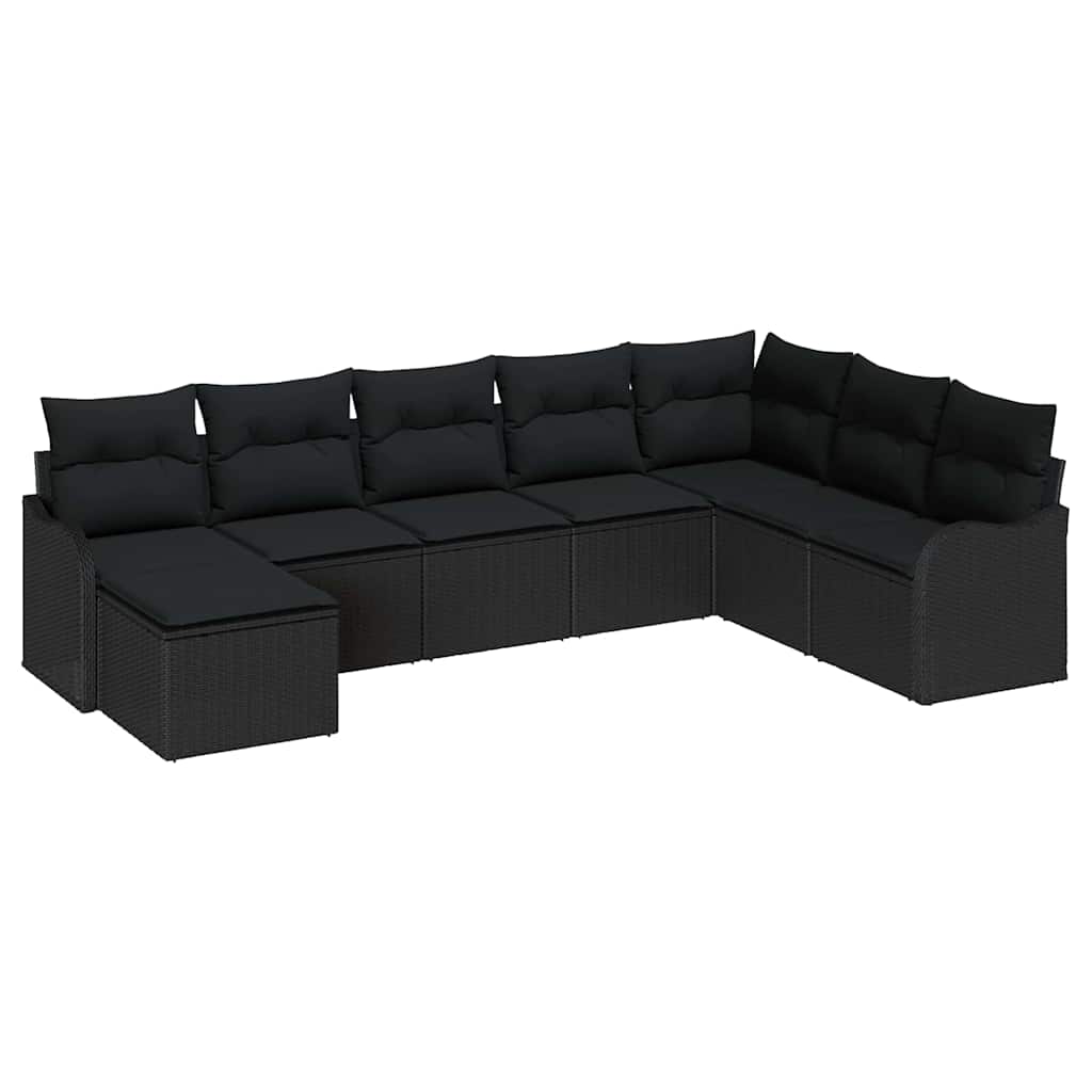 Havesofa Sæt 8 stk. Sort polyrattan