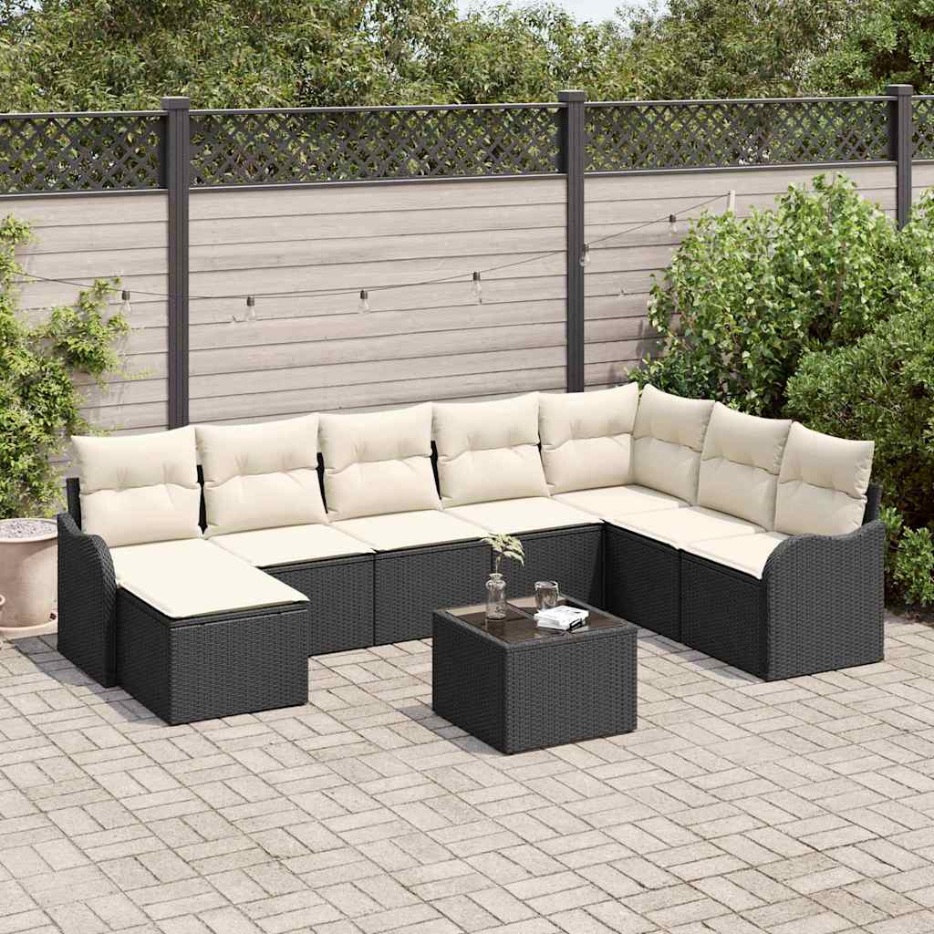 Havesofa Sæt 9 stk. Sort og Hvid polyrattan