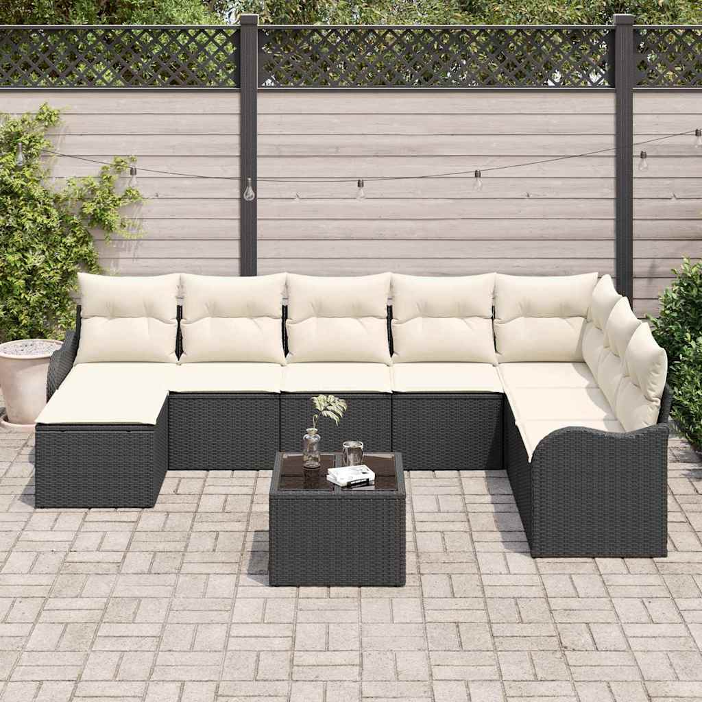 Havesofa Sæt 9 stk. Sort og Hvid polyrattan