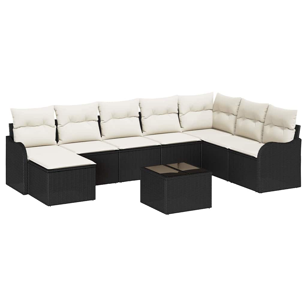 Havesofa Sæt 9 stk. Sort og Hvid polyrattan