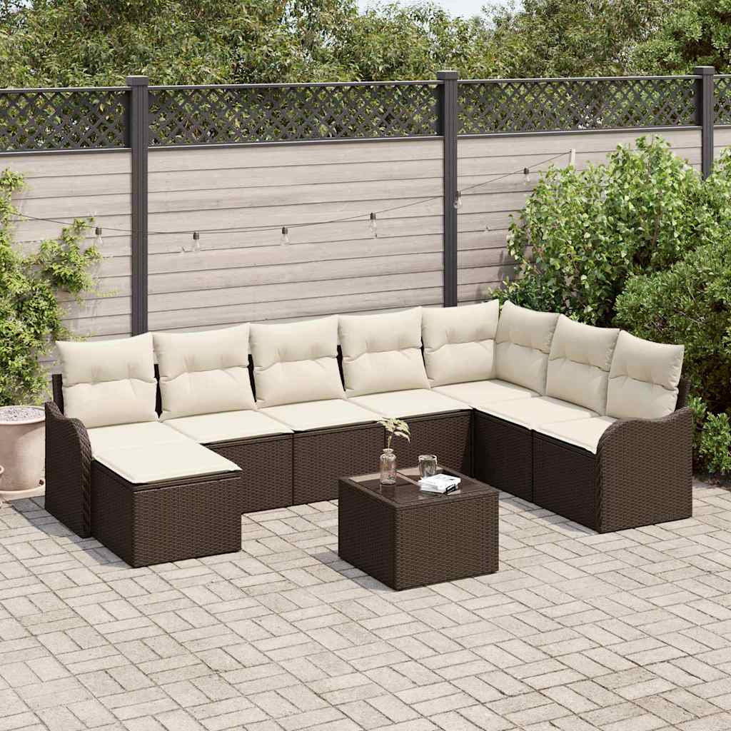 Havesofa Sæt 9 stk. Brun og hvid polyrattan