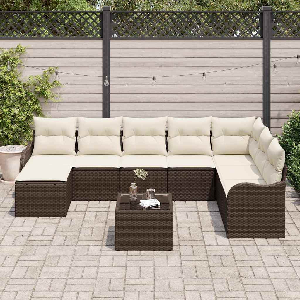 Havesofa Sæt 9 stk. Brun og hvid polyrattan