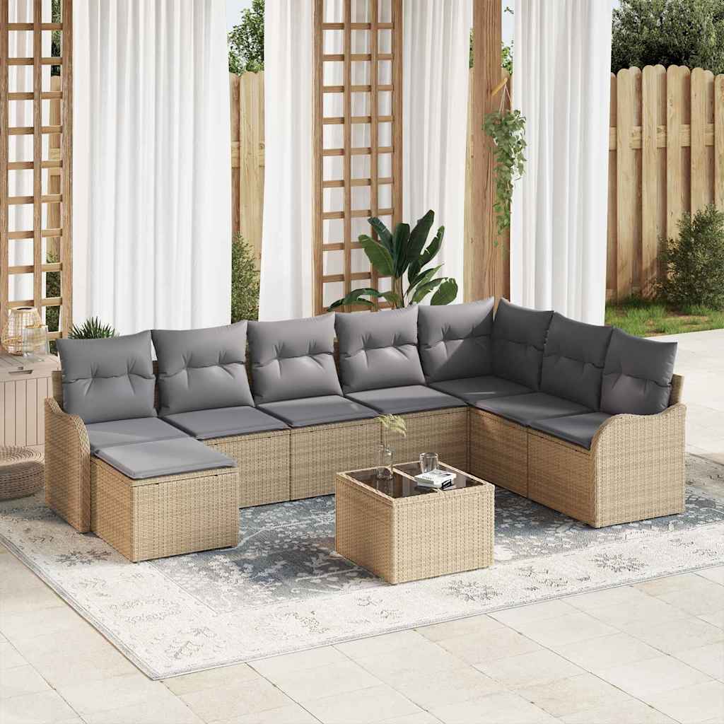 Havesofa Sæt 9 stk. Beige og lys grå polyrattan