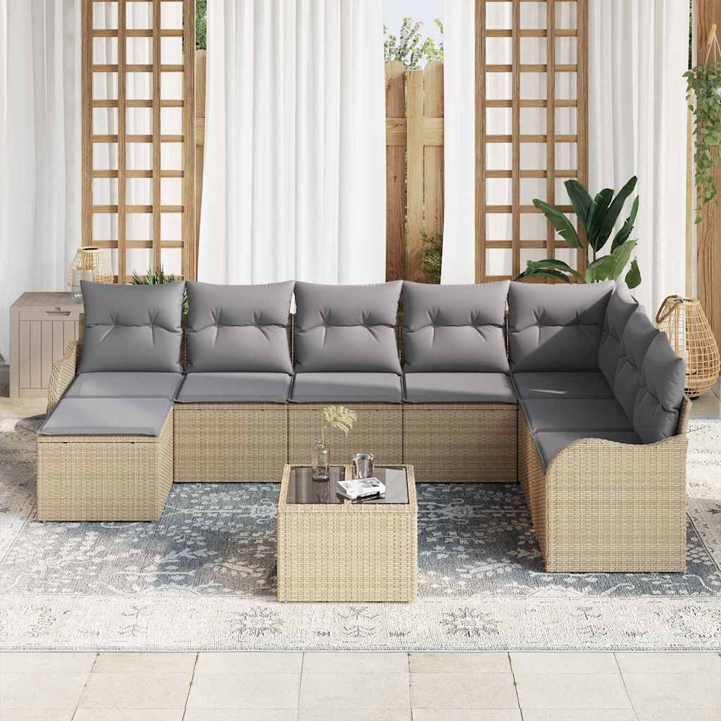 Havesofa Sæt 9 stk. Beige og lys grå polyrattan