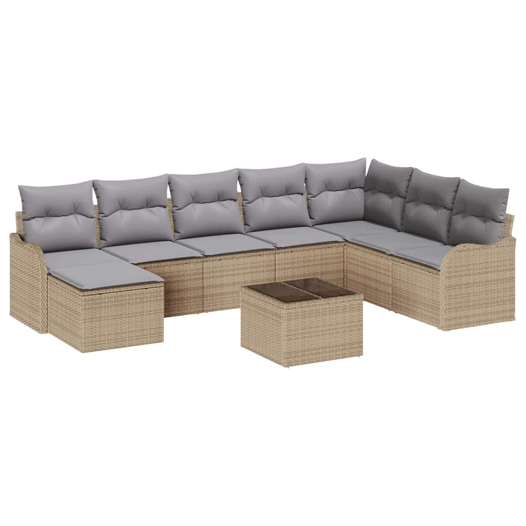 Havesofa Sæt 9 stk. Beige og lys grå polyrattan