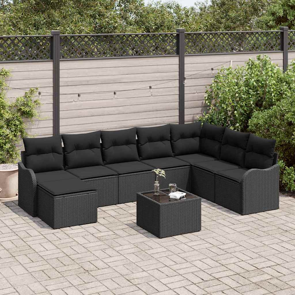 Havesofa Sæt 9 stk. Sort polyrattan